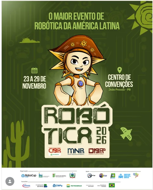 Cartaz oficial da Mostra Nacional de Robótica 2026, de 23 a 29 de novembro, no Centro de Convenções de João Pessoa.